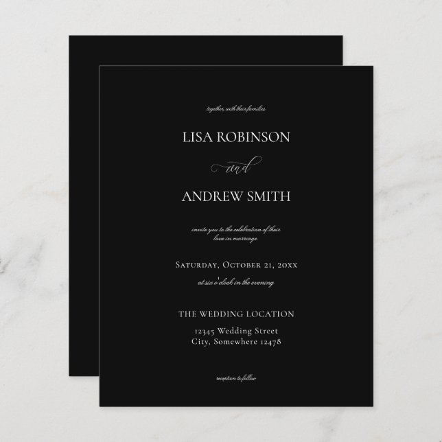 Budget Black Calligraphy Wedding (Front/Back)
