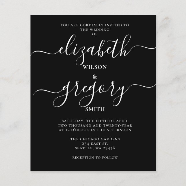 Budget Black Calligraphy Wedding Invitation (Front)