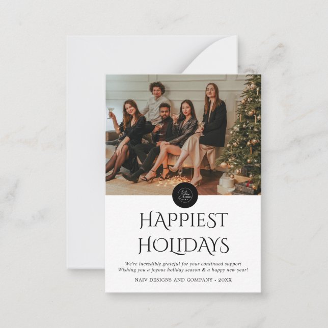 BUDGET Black Company Logo Photo Christmas Holiday Card (Front)