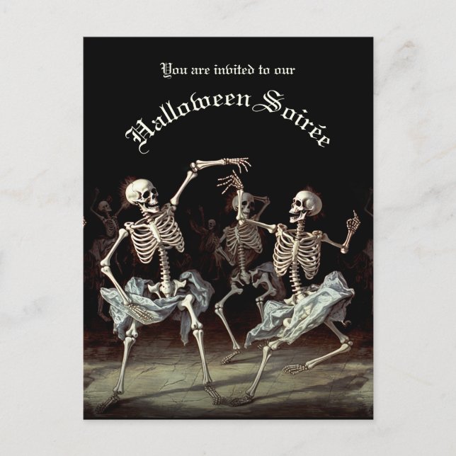 Budget Black Death Dancing Skeletons Halloween Invitation Postcard (Front)