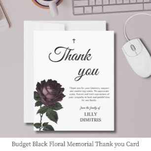 Budget Black Floral Memorial Thank you Card