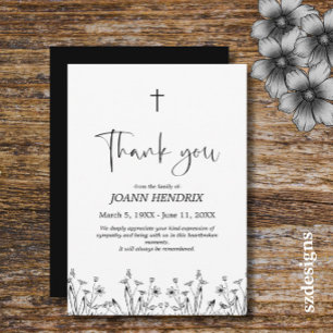 Budget Black Floral Memorial Thank you Card