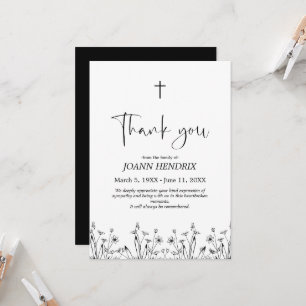 Budget Black Floral Memorial Thank you Card