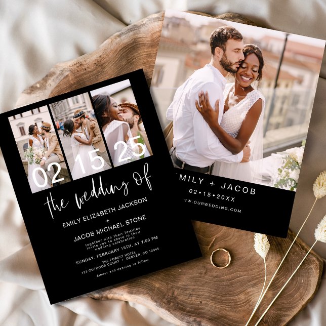 Budget Black Four Photo Wedding Invitation (Creator Uploaded)
