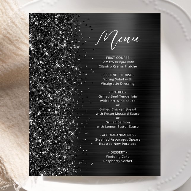 Budget Black Glam Glitter Wedding Menu (Creator Uploaded)