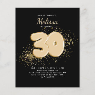 BUDGET Black Gold 30th Balloons Confetti Birthday