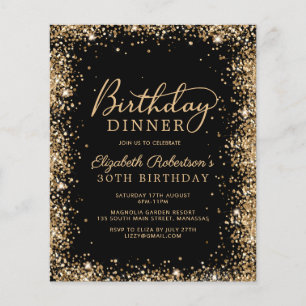 Budget Black Gold 30th Birthday Dinner Invitation