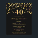 Budget Black Gold 40th Birthday Mens Modern Invite<br><div class="desc">Budget Black Gold 40th Birthday Mens Modern Invite</div>