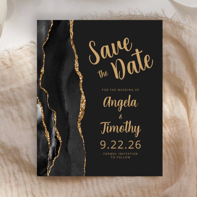 Budget Black Gold Agate Dark Modern Save the Date (Creator Uploaded)