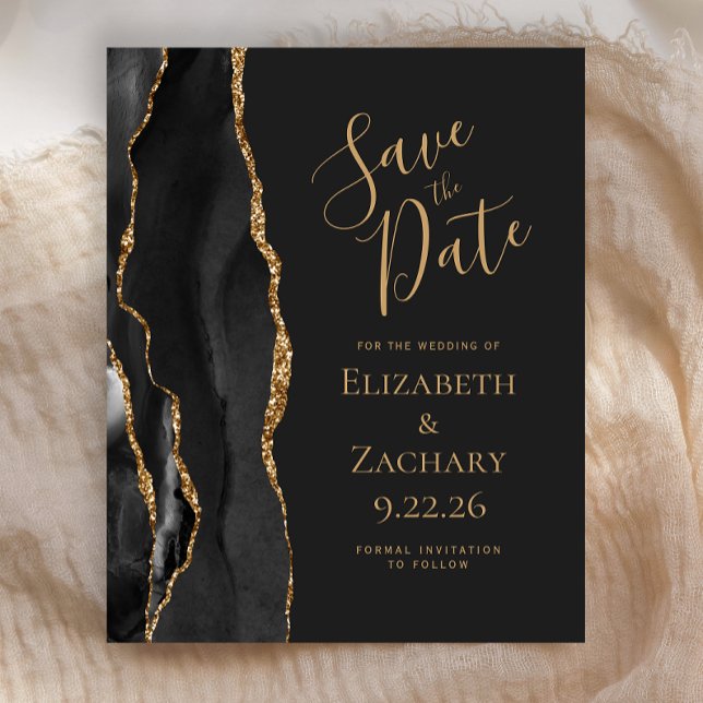 Budget Black Gold Agate Dark Save the Date (Creator Uploaded)