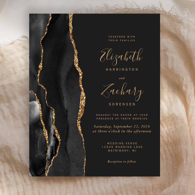 Budget Black Gold Agate Dark Wedding Invitation (Creator Uploaded)