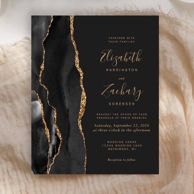 Budget Black Gold Agate Dark Wedding Invitation (Creator Uploaded)