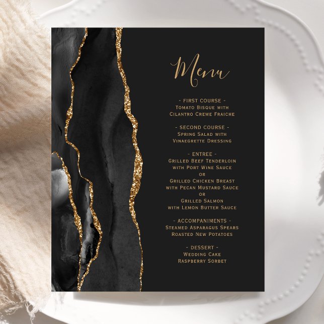 Budget Black Gold Agate Dark Wedding Menu (Creator Uploaded)
