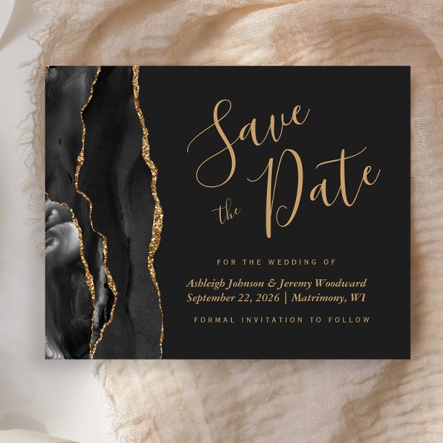 Budget Black Gold Agate Dark Wedding Save the Date (Creator Uploaded)