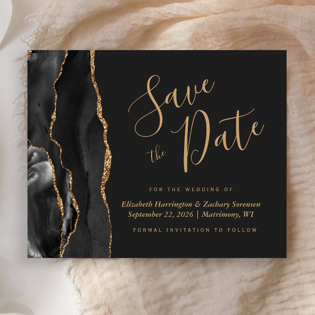 Budget Black Gold Agate Dark Wedding Save the Date (Creator Uploaded)