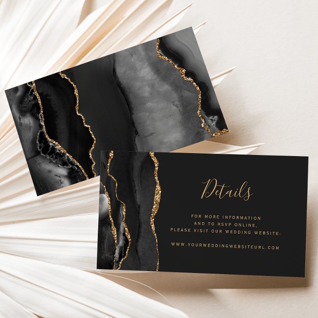 Budget Black Gold Agate Dark Wedding Website Enclosure Card (Creator Uploaded)