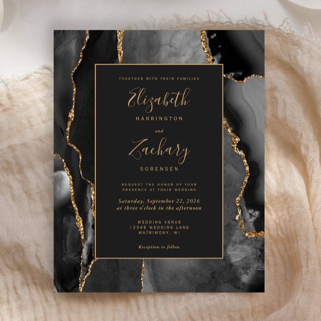 Budget Black Gold Agate Frame Wedding Invitation (Creator Uploaded)