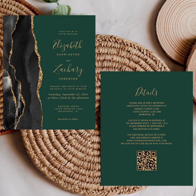 Budget Black Gold Agate Green QR Code Wedding (Creator Uploaded)