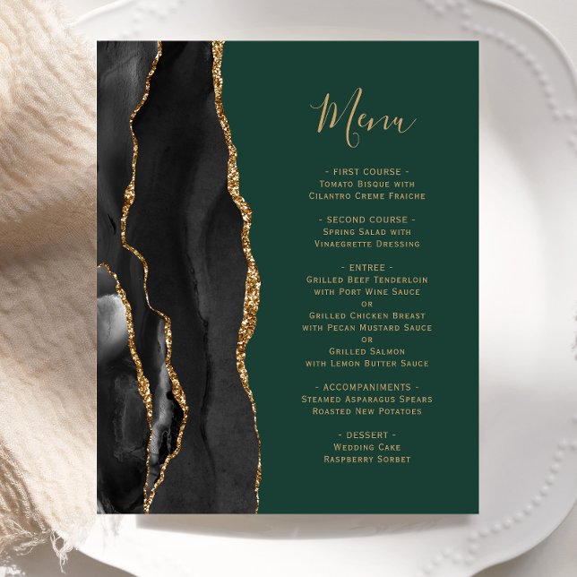 Budget Black Gold Agate Green Wedding Menu (Creator Uploaded)