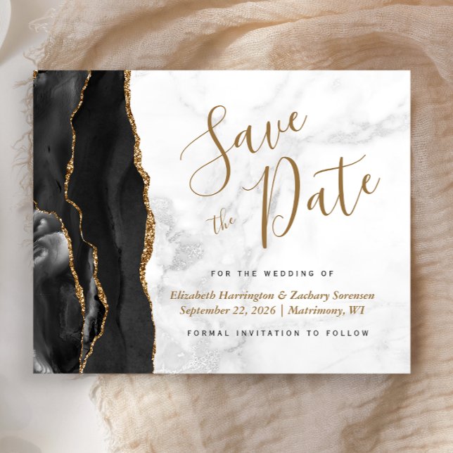 Budget Black Gold Agate Grey Marble Save the Date (Creator Uploaded)