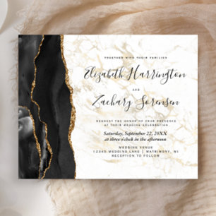 Budget Black Gold Agate Marble Wedding Invitation