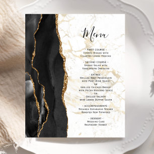 Budget Black Gold Agate Marble Wedding Menu