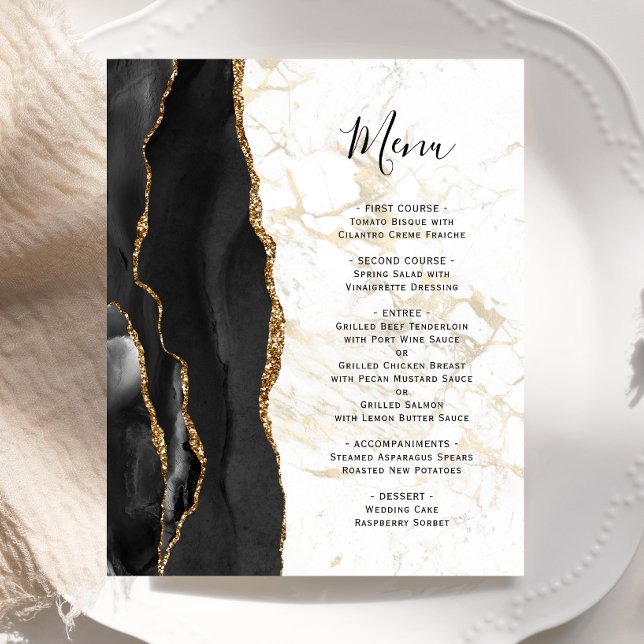 Budget Black Gold Agate Marble Wedding Menu (Creator Uploaded)