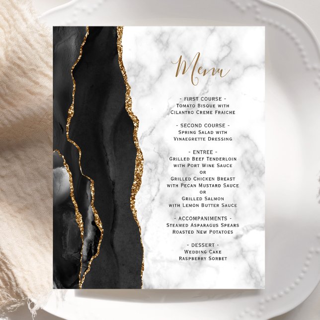 Budget Black Gold Agate Marble Wedding Menu (Creator Uploaded)