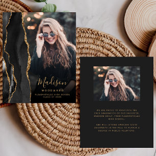 Budget Black Gold Agate Photo Grad Announcement