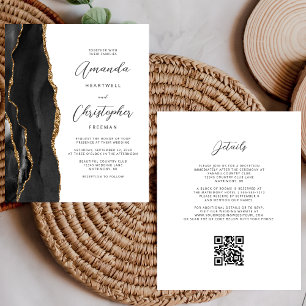 Budget Black Gold Agate QR Code Wedding