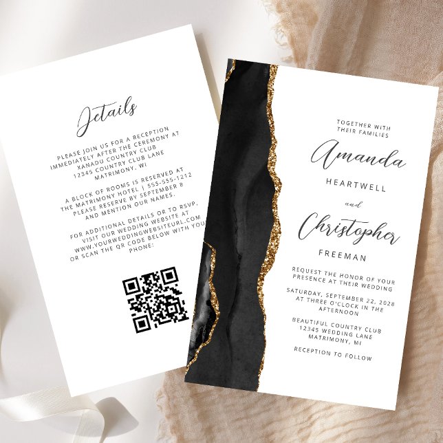 Budget Black Gold Agate QR Code Wedding (Creator Uploaded)