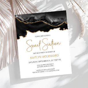 Budget Black Gold Agate Sweet 16 Invitation
