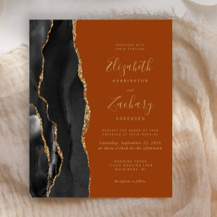 Budget Black Gold Agate Terracotta Wedding Invite