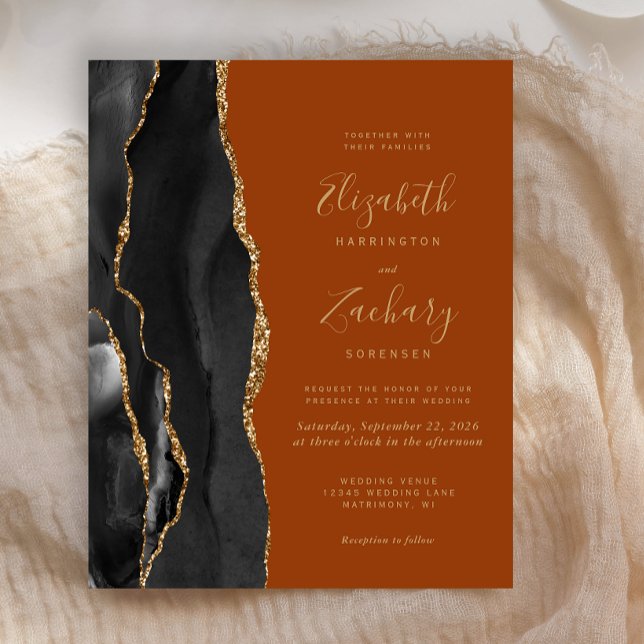 Budget Black Gold Agate Terracotta Wedding Invite (Creator Uploaded)