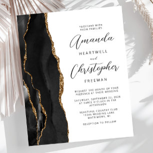 Budget Black Gold Agate Wedding Invitation