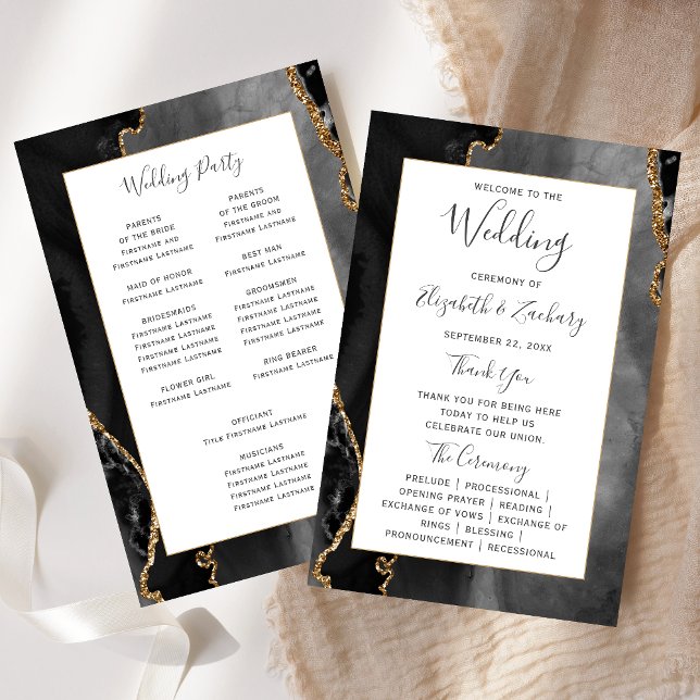 Budget Black Gold Agate Wedding Program (Creator Uploaded)