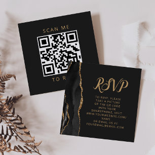 Budget Black Gold Agate Wedding QR Code RSVP Enclosure Card