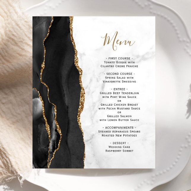 Budget Black Gold Agate White Marble Wedding Menu (Creator Uploaded)