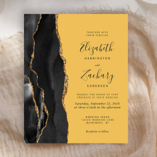 Budget Black Gold Agate Yellow Wedding Invite