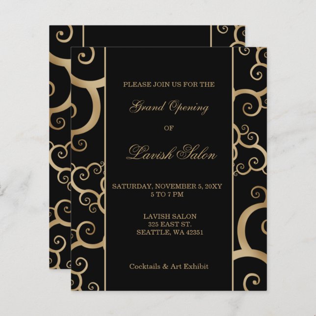 Budget Black Gold Corporate Party Invitation (Front/Back)