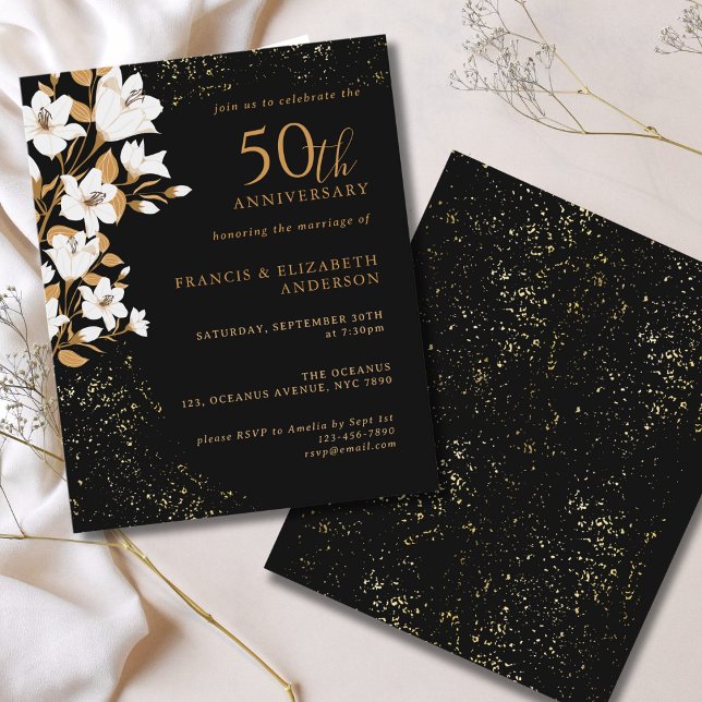 Budget Black Gold Floral 50th Wedding Anniversary (Creator Uploaded)
