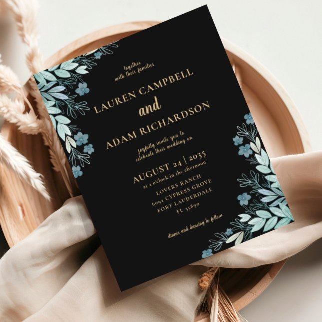 Budget Black & Gold Foliage Wedding Invitation (Creator Uploaded)