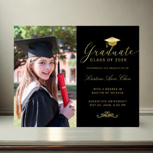 Budget Black Gold Formal Script Photo Graduation