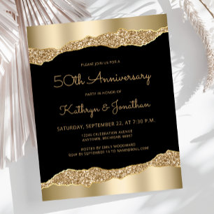 Budget Black Gold Glitter 50th Anniversary Invite