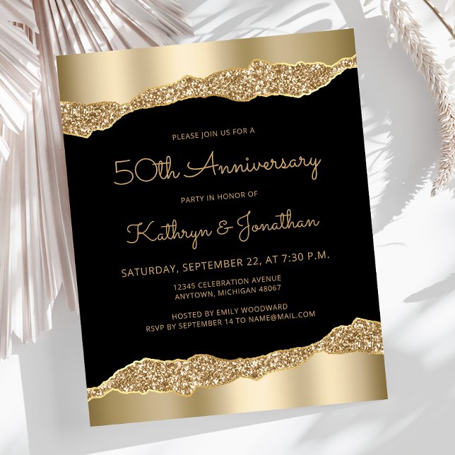 Budget Black Gold Glitter 50th Anniversary Invite (Creator Uploaded)