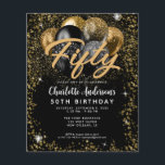 Budget Black Gold Glitter Balloon Any Age Birthday Flyer<br><div class="desc">Modern Glam Faux Gold Black Copper Yellow Glitter Sparkle Balloon Elegant Stylish Any Age Birthday Invitation</div>