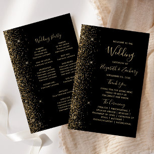 Budget Black Gold Glitter Edge Wedding Program