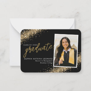 Budget Black Gold Glitter Grad Photo Graduation Card