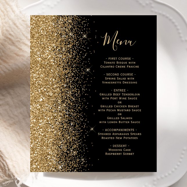 Budget Black Gold Glitter Wedding Menu (Creator Uploaded)