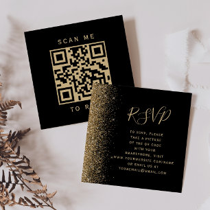 Budget Black Gold Glitter Wedding QR Code RSVP Enclosure Card